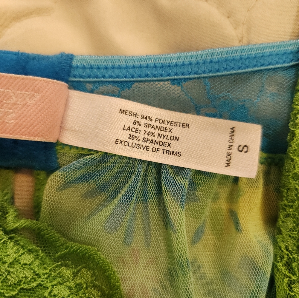 Y2K 2006 Victoria's Secret S Green & Blue Lace Sheer Babydoll Cami Chemise Top - Picture 10 of 15